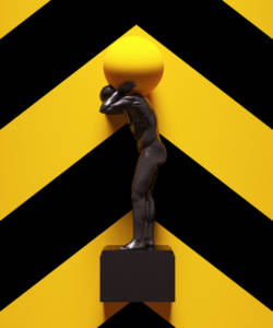 Yellow Black Atlas Statue Holding up the Celestial Heavens with